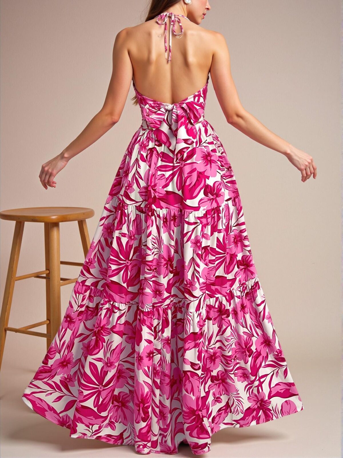 Elegant Pink "Stunning Floral Print Spaghetti Strap V-Neck Ruched Backless A-Line Maxi Dress, Perfect for Summer Getaways and Beach Vacations" Chic, Classy and Trendy Fashion Style to Dress to Impress - Image 2
