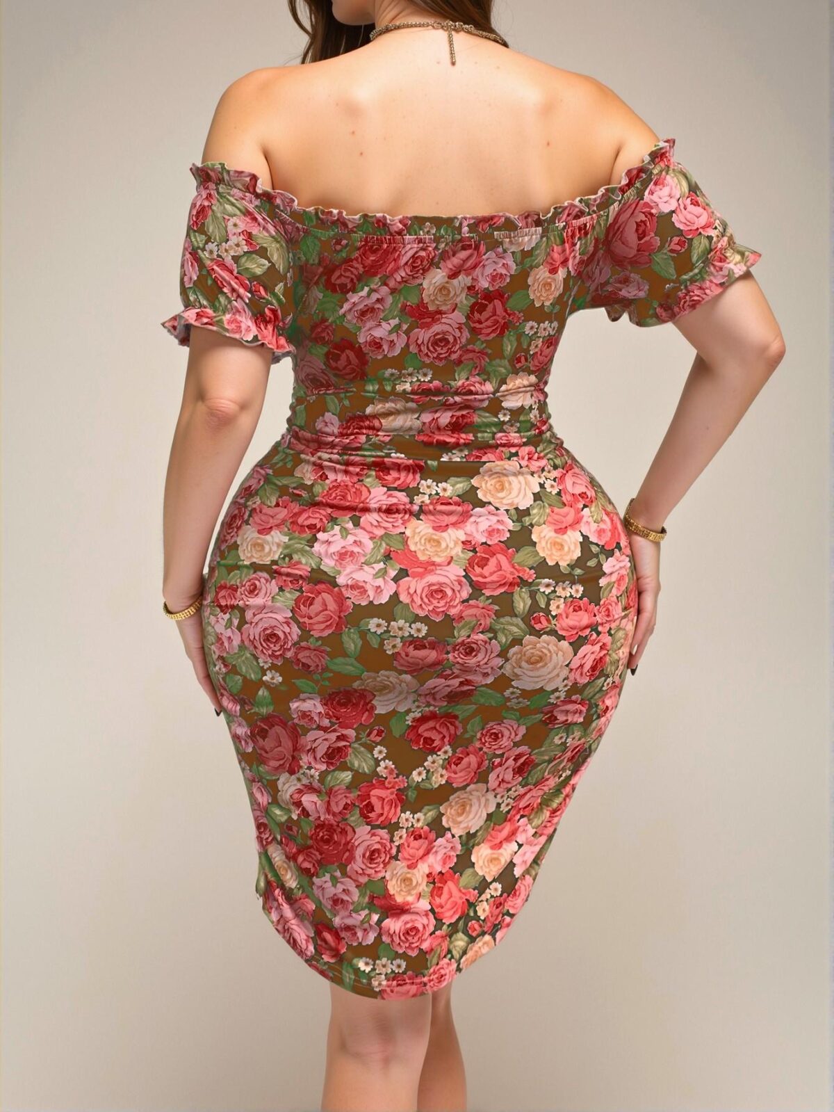 Elegant Multicolor Stylish Plus Size Off-Shoulder Bodycon Dress - Chic, Classy and Trendy Fashion Style to Dress to Impress - Image 2
