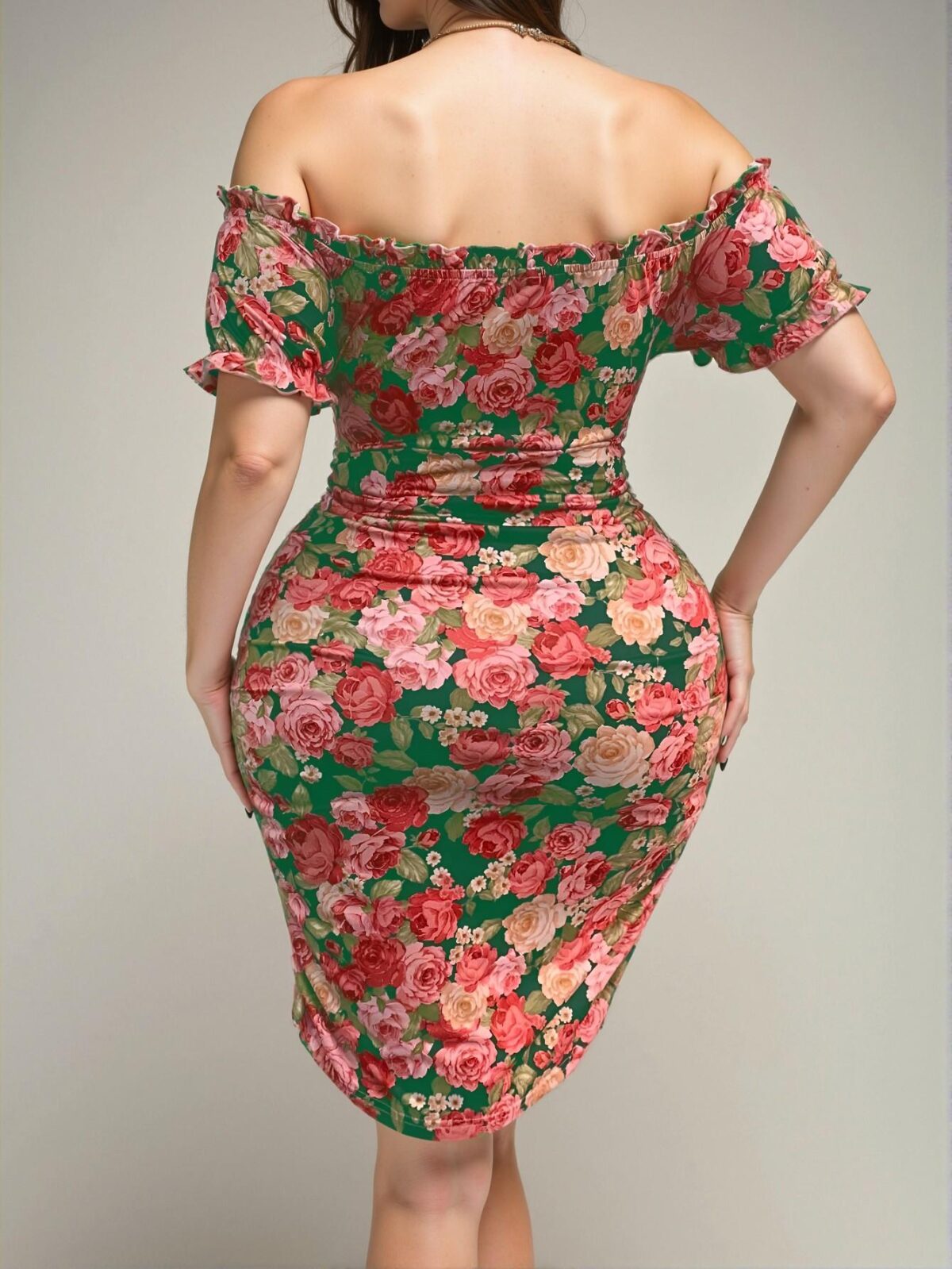 Elegant Multicolor Off-Shoulder Floral Print Bodycon Midi Dress for Summer Chic, Classy and Trendy Fashion Style to Dress to Impress - Image 2