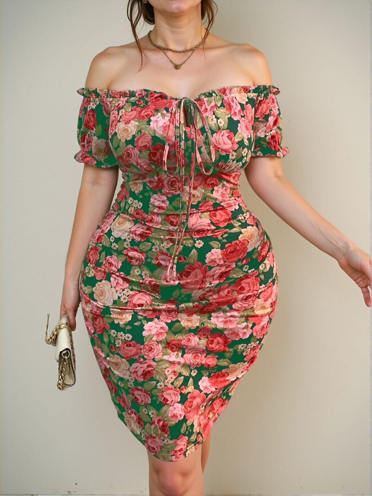 Elegant Multicolor Off-Shoulder Floral Print Bodycon Midi Dress for Summer Chic, Classy and Trendy Fashion Style to Dress to Impress - Image 4