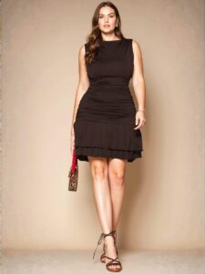 Elegant Coffee Brown Stylish Sleeveless Mini Layered Dress with Ruched Details, Perfect for Any Season and Special Occasions, Chic, Classy and Trendy Fashion Style to Dress to Impress