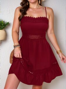 Elegant Red Stunning Lace Splice Cami Dress for New Year and Summer - Chic, Classy and Trendy Fashion Style to Dress to Impress