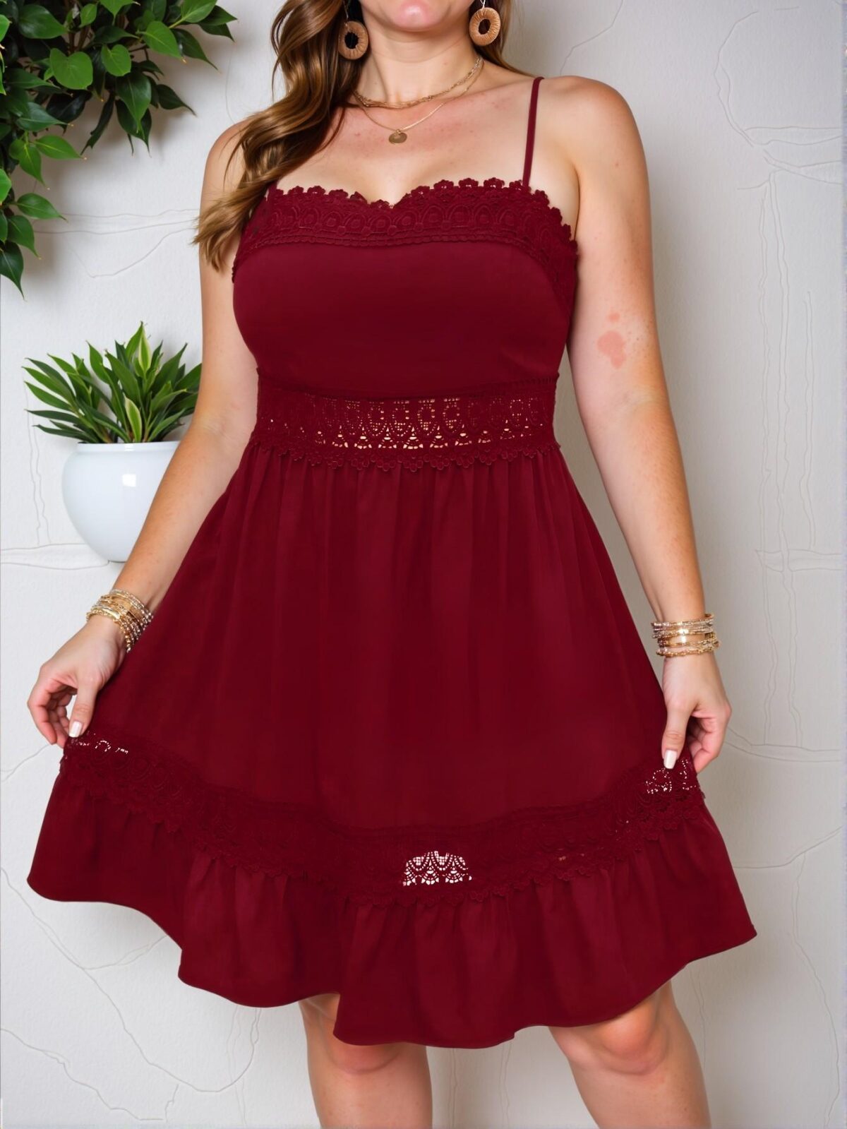 Elegant Red Stunning Lace Splice Cami Dress for New Year and Summer - Chic, Classy and Trendy Fashion Style to Dress to Impress - Image 3