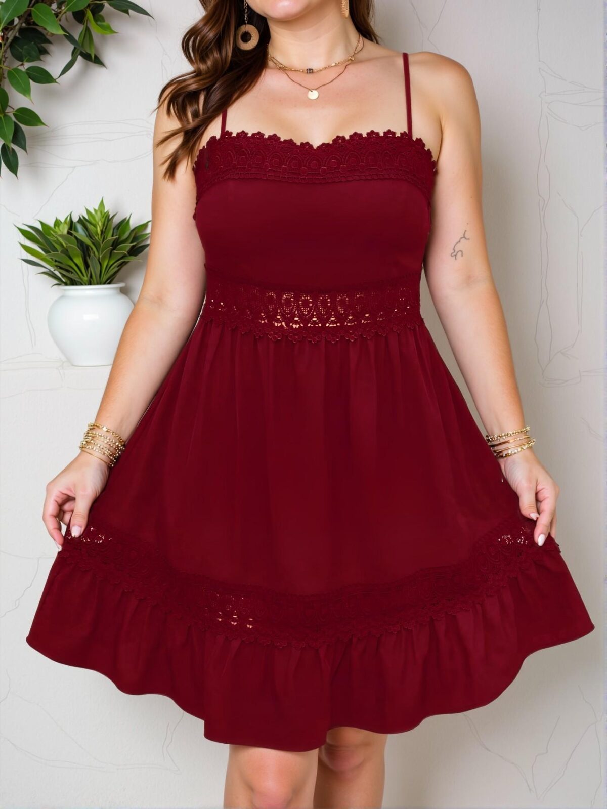 Elegant Red Stunning Lace Splice Cami Dress for New Year and Summer - Chic, Classy and Trendy Fashion Style to Dress to Impress - Image 4