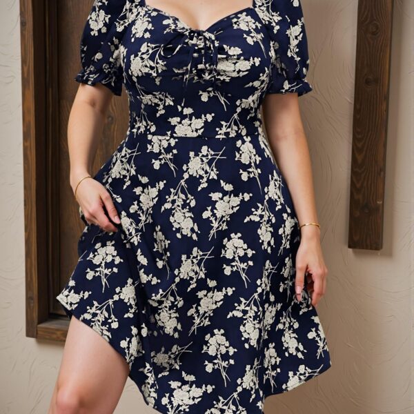 Elegant Blue Flared A-Line Dress with Sweetheart Neckline and Puff Sleeves - Chic, Classy and Trendy Fashion Style to Dress to Impress