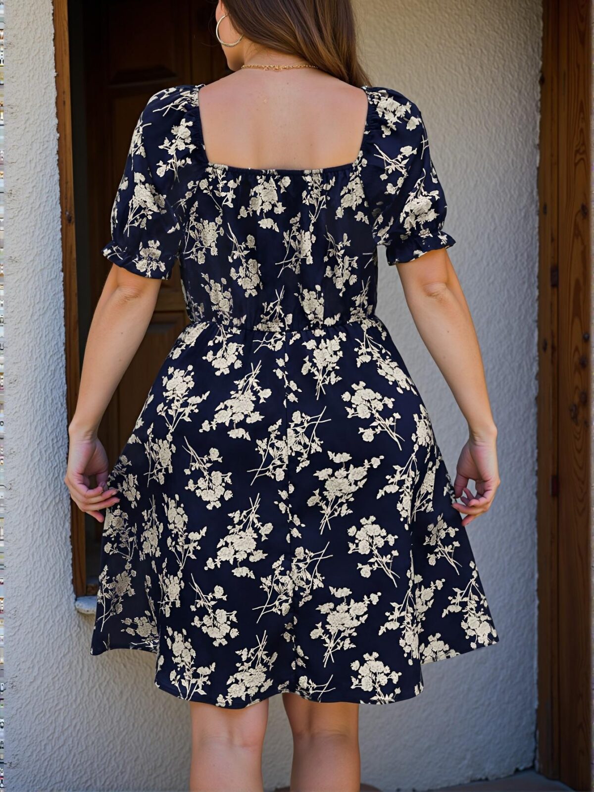 Elegant Blue Flared A-Line Dress with Sweetheart Neckline and Puff Sleeves - Chic, Classy and Trendy Fashion Style to Dress to Impress - Image 2