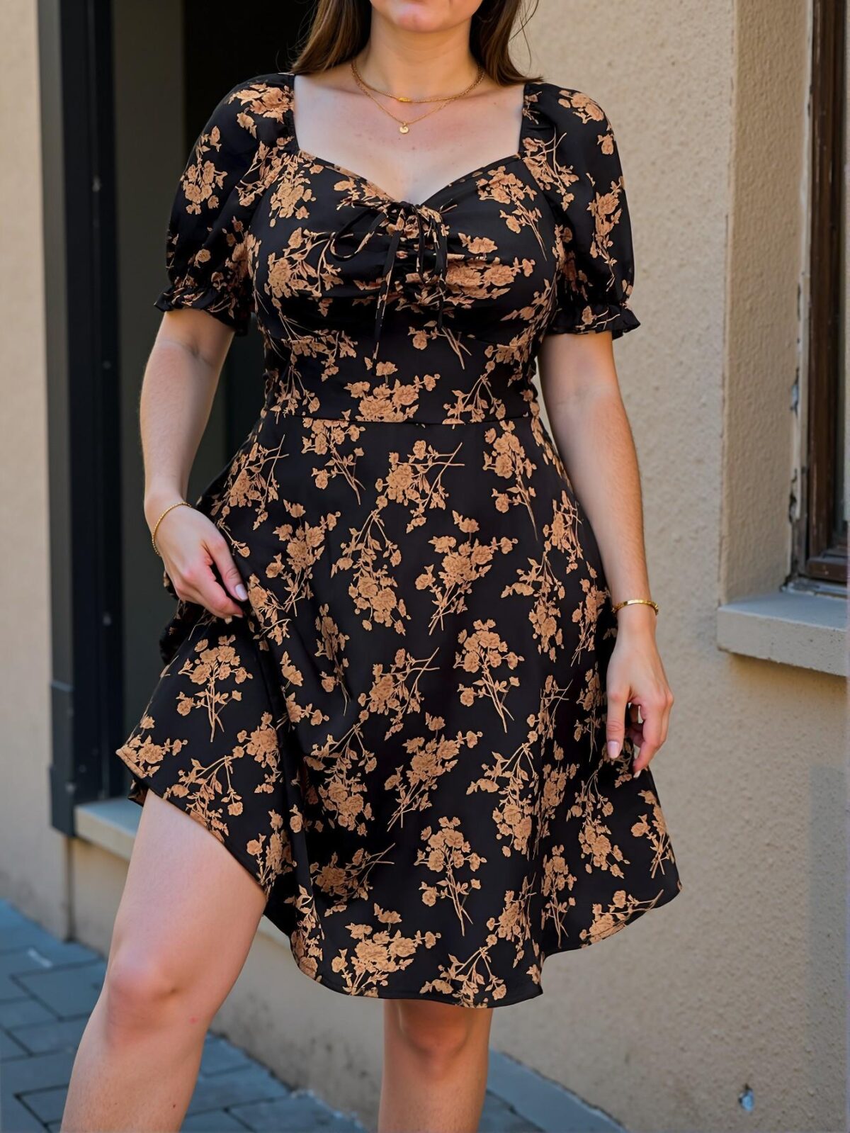 Elegant Multicolor Puff Sleeve Floral A-Line Knee Length Dress - Chic, Classy and Trendy Fashion Style to Dress to Impress