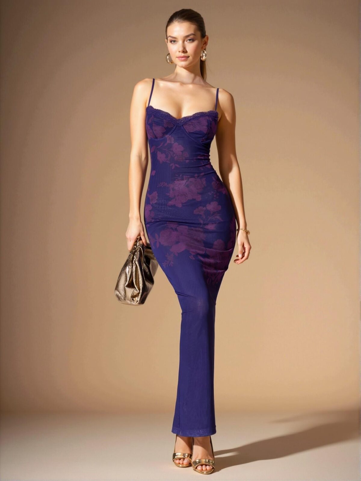 Elegant Multicolor Elegant Floral Patterned Lace Trim Maxi Camisole Dress - Chic, Classy and Trendy Fashion Style to Dress to Impress - Image 3
