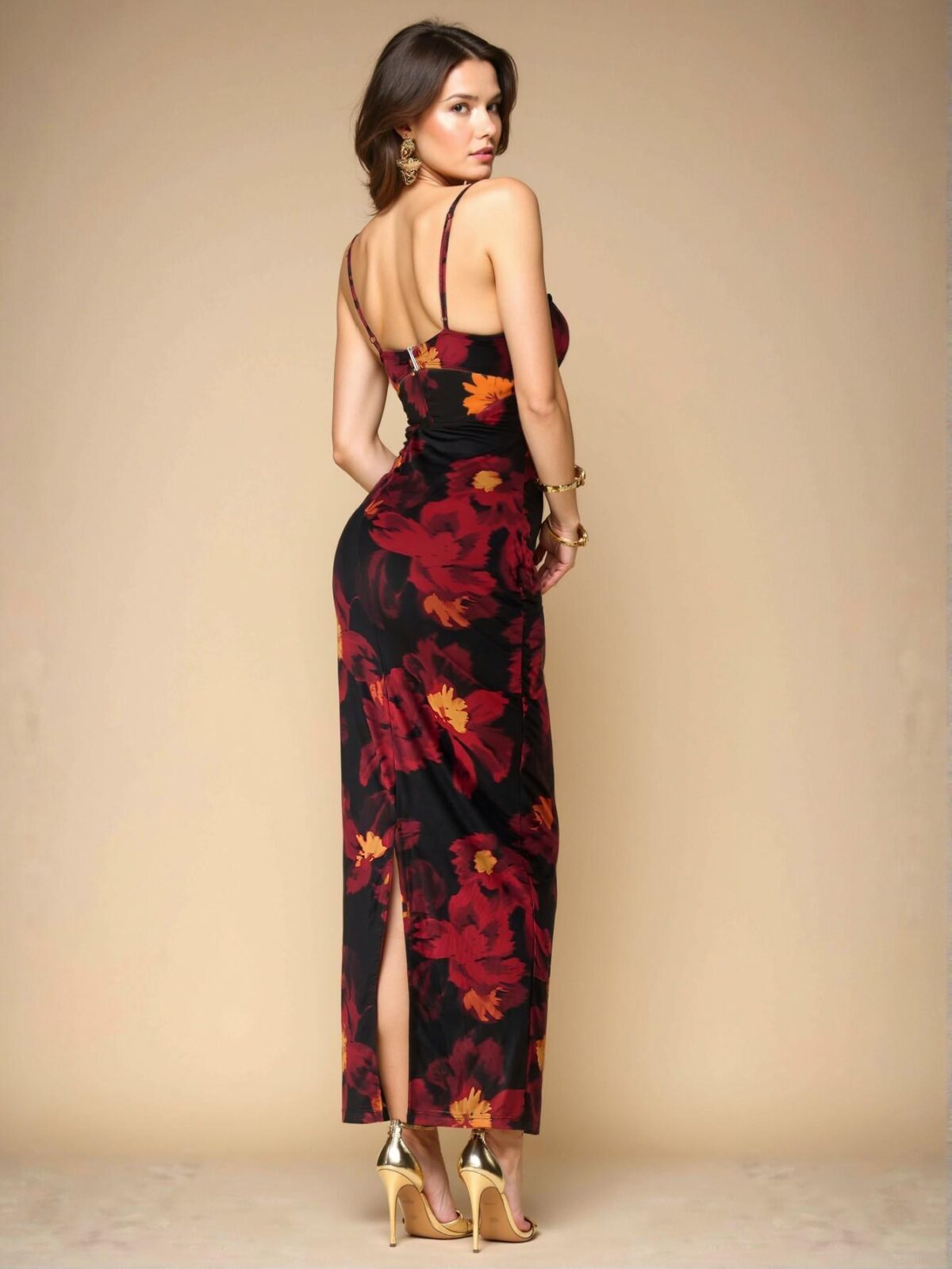 Elegant Red Curve-Hugging Floral Print Bodycon Dress with Lace Trim for Vacation, Date, Bridesmaid, and Wedding Celebrations - Chic, Classy and Trendy Fashion Style to Dress to Impress - Image 2