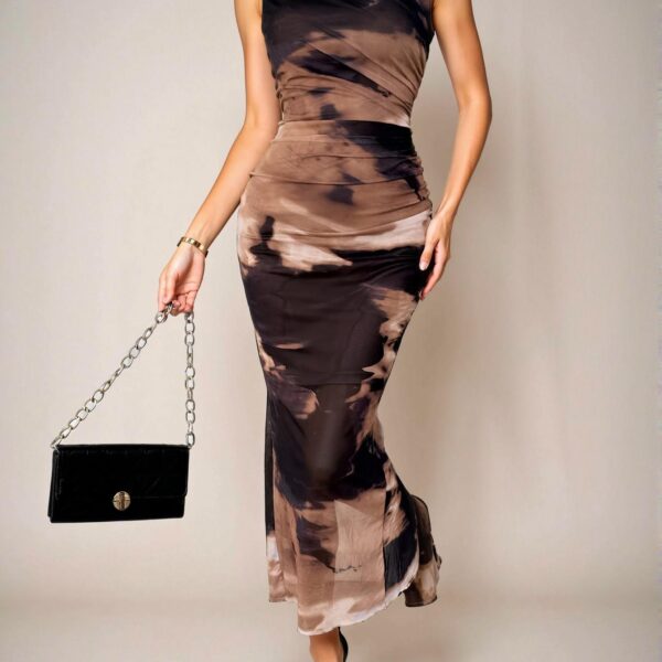 Elegant Multicolor Stylish Tie-Dye Bodycon Maxi Dress with Gathered Waist for Spring and Summer Chic, Classy and Trendy Fashion Style to Dress to Impress