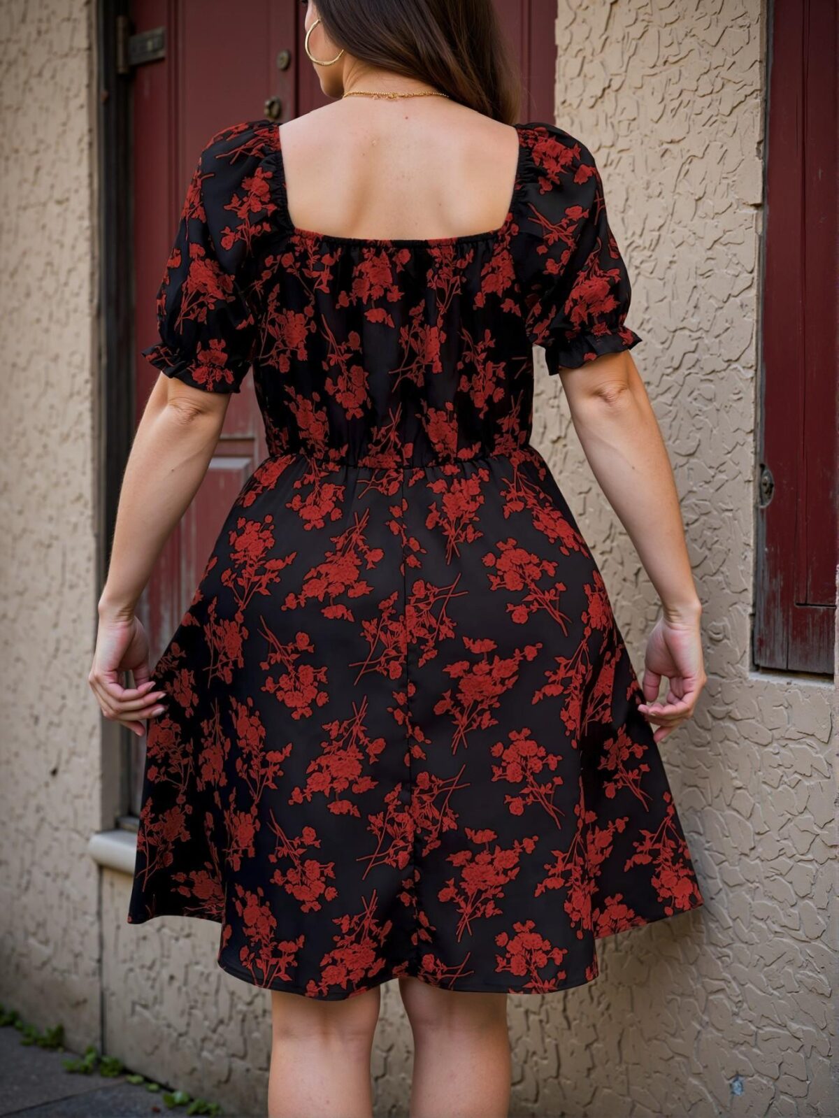Elegant Red Plus Size Ditsy Floral V-Neck Short Sleeve Knee-Length Dress – Chic, Classy and Trendy Fashion Style to Dress to Impress - Image 2