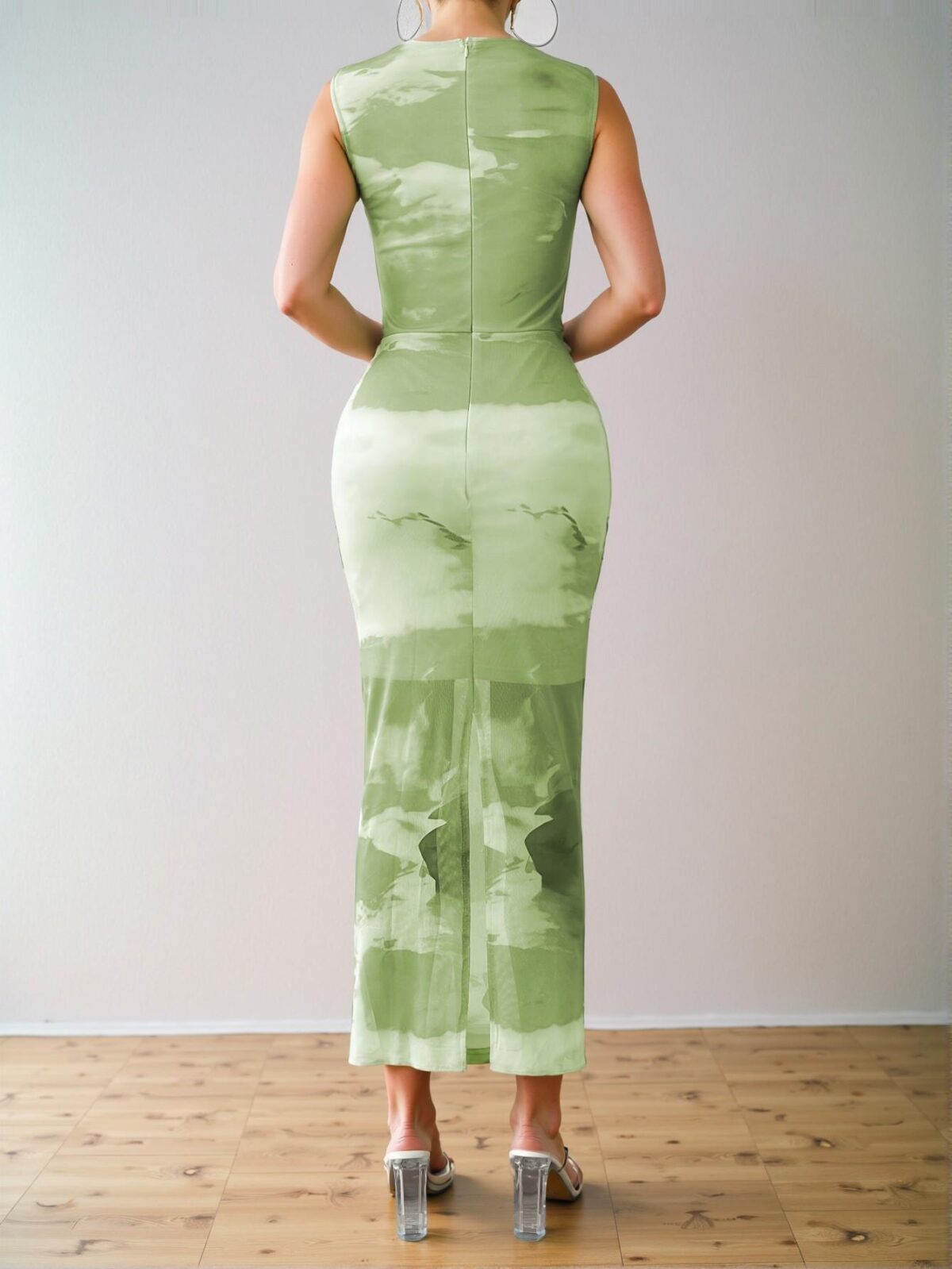 Elegant Multicolor Stylish Tie Dye Mock Neck Mesh Bodycon Maxi Dress for Spring and Summer - Chic, Classy and Trendy Fashion Style to Dress to Impress - Image 2