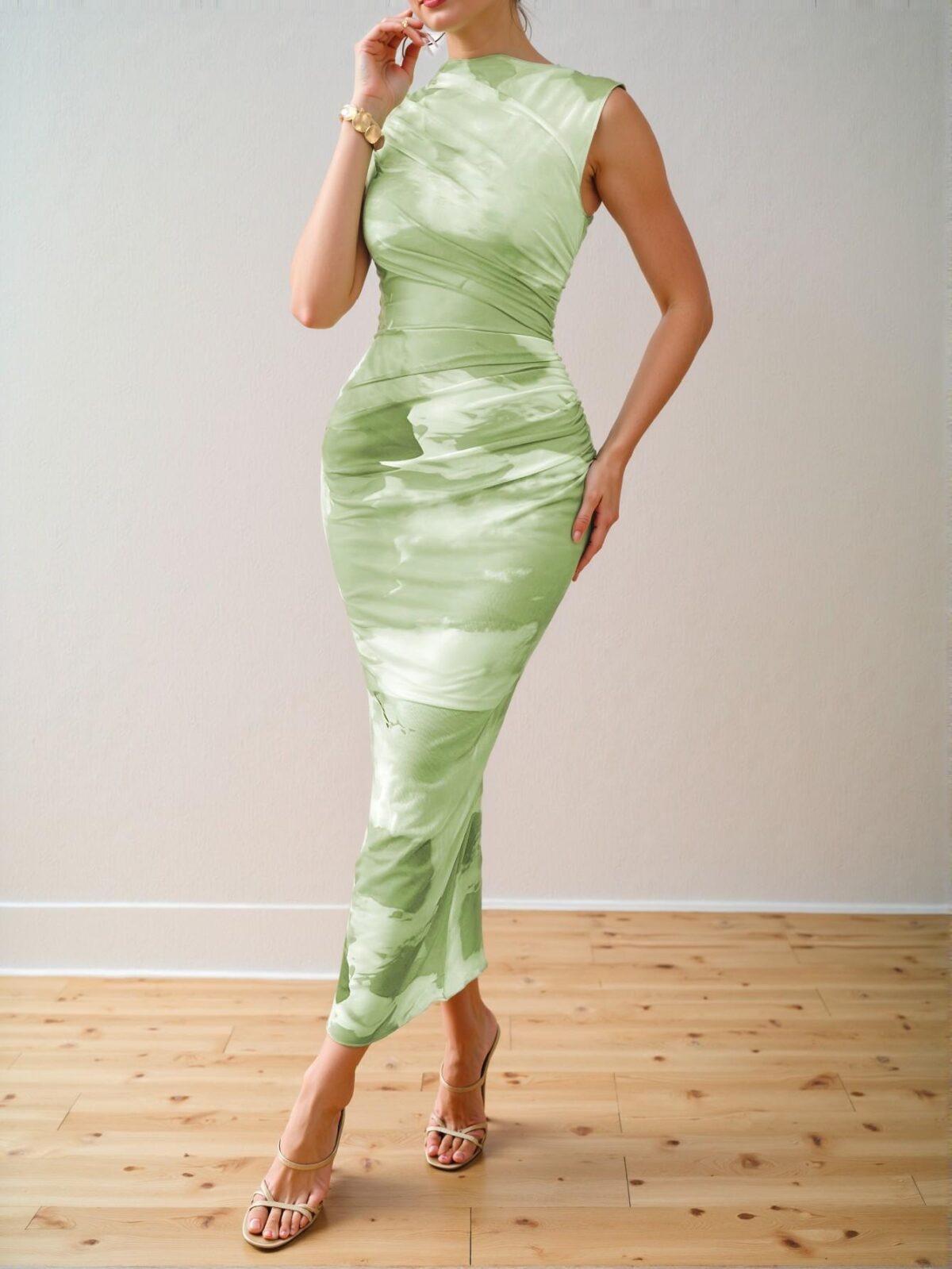 Elegant Multicolor Stylish Tie Dye Mock Neck Mesh Bodycon Maxi Dress for Spring and Summer - Chic, Classy and Trendy Fashion Style to Dress to Impress - Image 5