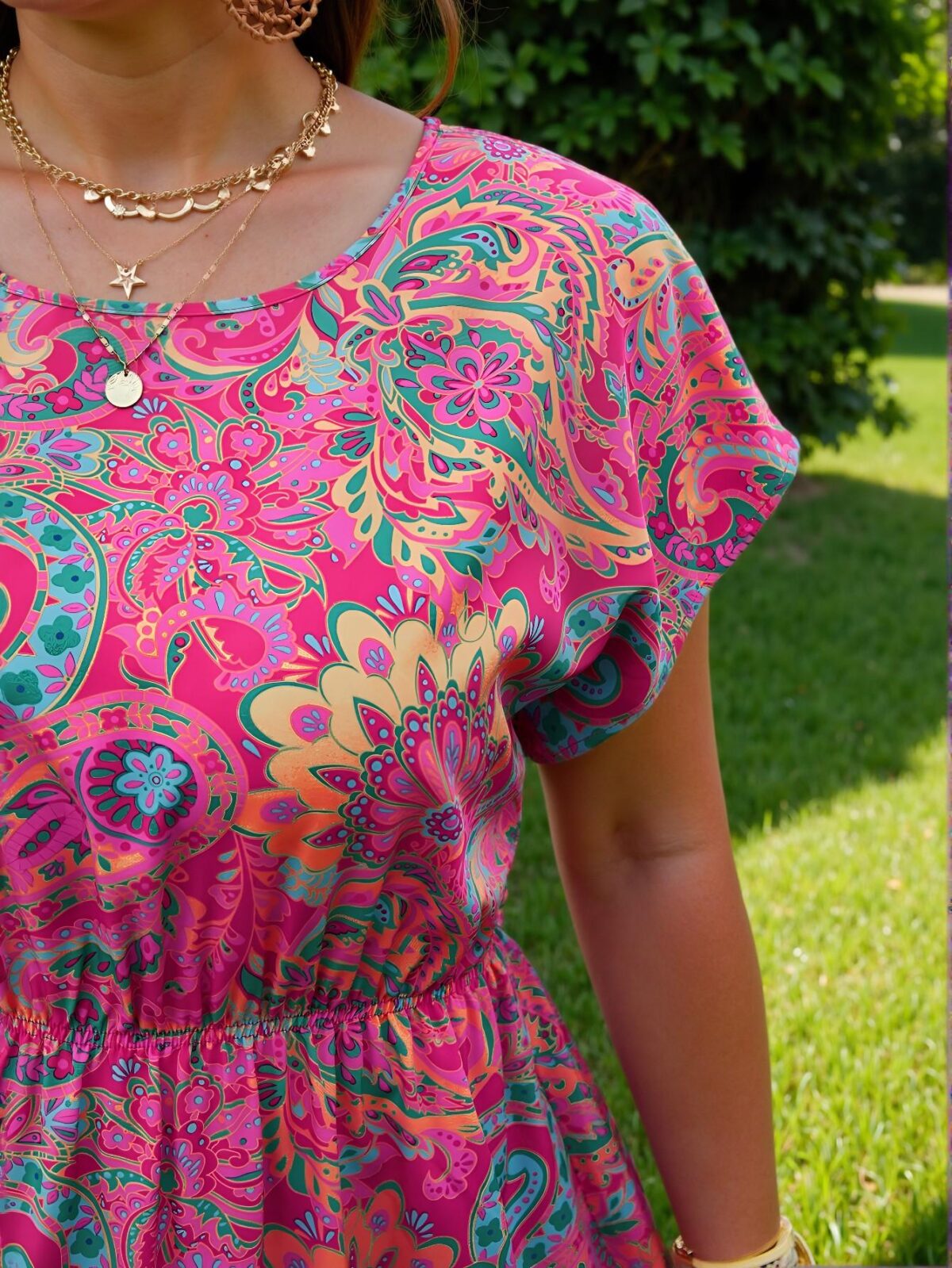Elegant Hot Pink Boho-Inspired Plus Size Paisley Casual A-Line Dress for Summer Outings and Beach Days - Chic, Classy, and Trendy Fashion Style to Dress to Impress - Image 3
