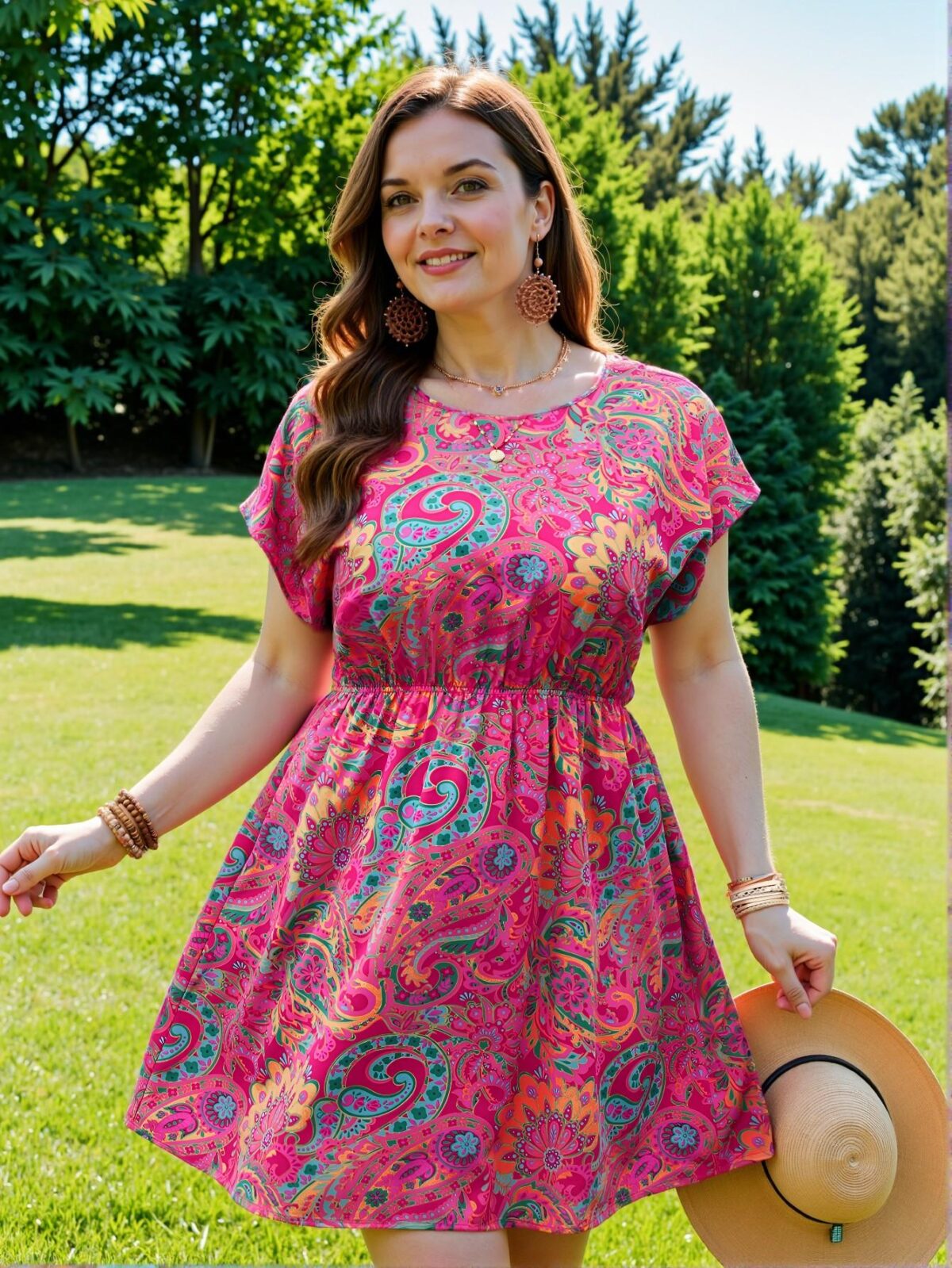 Elegant Hot Pink Boho-Inspired Plus Size Paisley Casual A-Line Dress for Summer Outings and Beach Days - Chic, Classy, and Trendy Fashion Style to Dress to Impress - Image 4