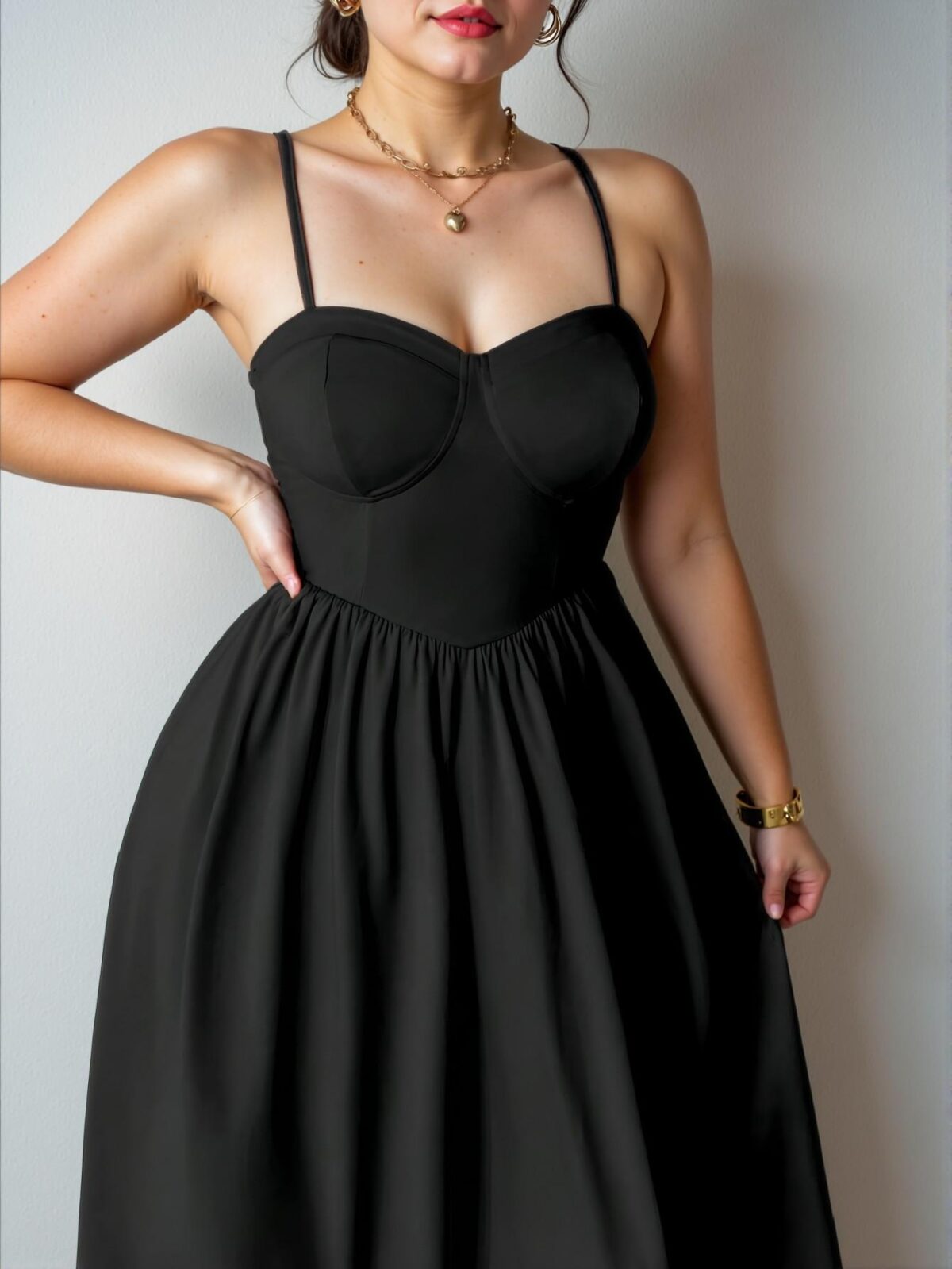 Elegant Black Flirty Cami Midi Dress with Spaghetti Straps and Criss Cross Back for a Romantic Valentine's Celebration - Chic, Classy and Trendy Fashion Style to Dress to Impress - Image 3