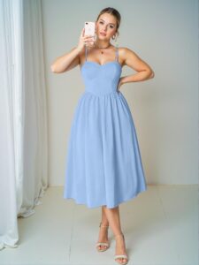 Elegant Blue Flared Cami Dress with Spaghetti Straps and Backless Design Perfect for Valentine's Day Celebration - Chic, Classy and Trendy Fashion Style to Dress to Impress