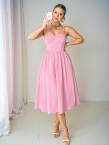 Elegant Pink Flared High Waist Cami Dress with Backless Design, Perfect for Valentine's Day and Tea Parties - Chic, Classy, and Trendy Fashion Style to Dress to Impress