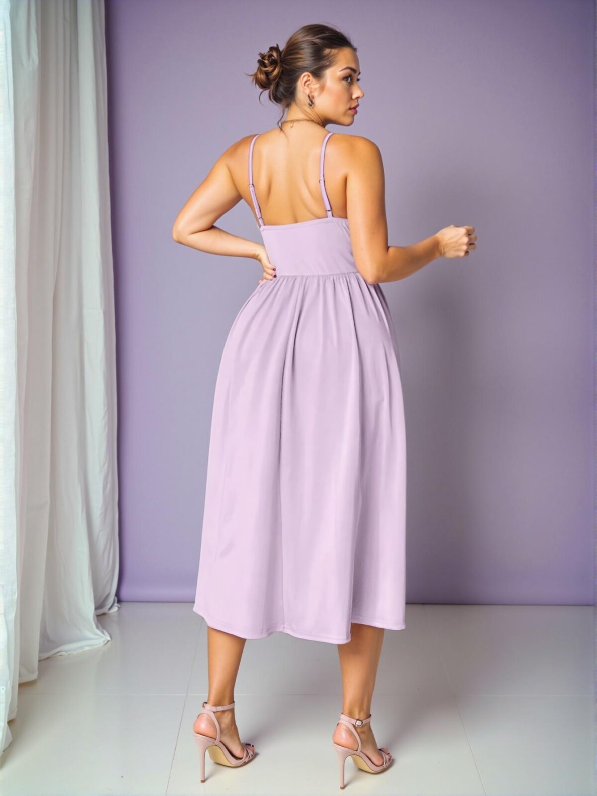 Elegant Mauve Purple Chic Plus Size Cami Dress with Backless and Criss-Cross Details for a Memorable Valentine's Day, Chic, Classy and Trendy Fashion Style to Dress to Impress - Image 2
