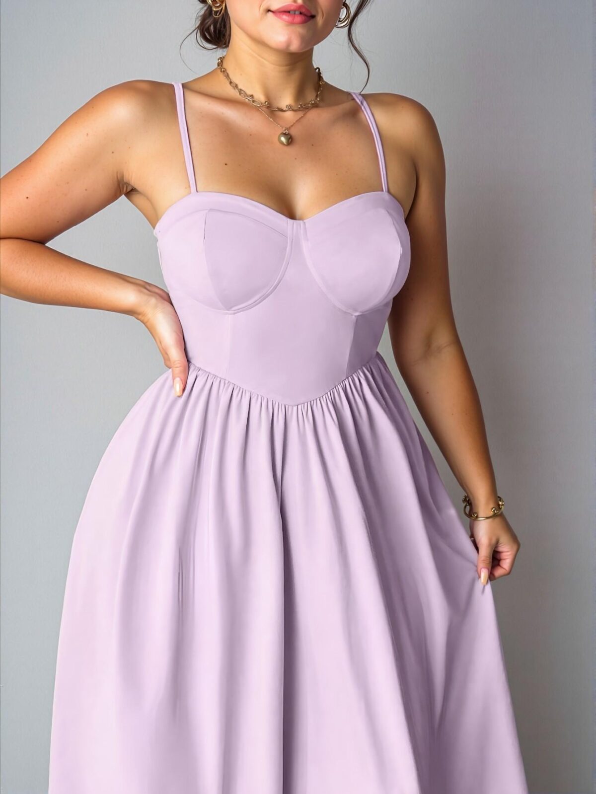 Elegant Mauve Purple Chic Plus Size Cami Dress with Backless and Criss-Cross Details for a Memorable Valentine's Day, Chic, Classy and Trendy Fashion Style to Dress to Impress - Image 3