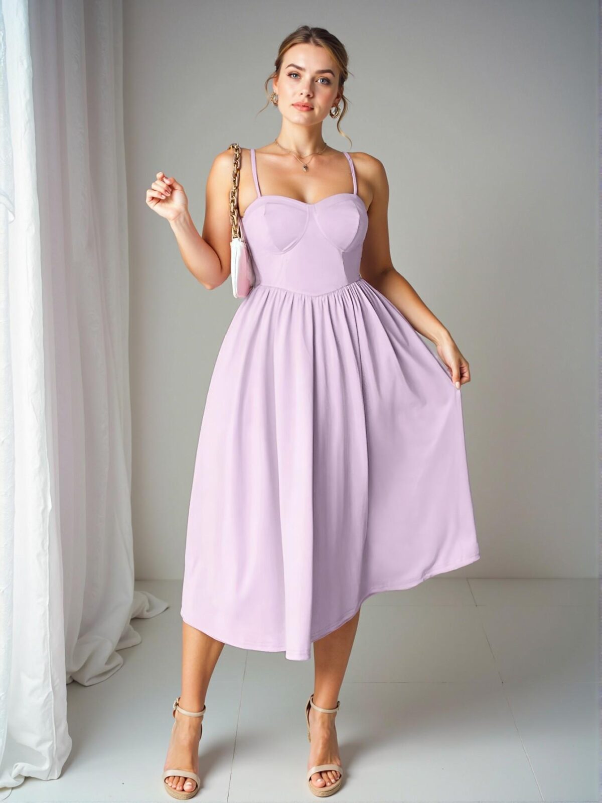 Elegant Mauve Purple Chic Plus Size Cami Dress with Backless and Criss-Cross Details for a Memorable Valentine's Day, Chic, Classy and Trendy Fashion Style to Dress to Impress - Image 4