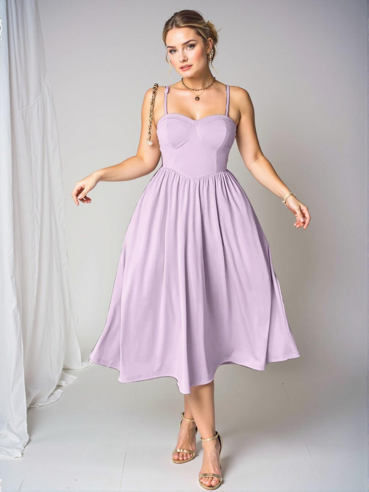 Elegant Mauve Purple Chic Plus Size Cami Dress with Backless and Criss-Cross Details for a Memorable Valentine's Day, Chic, Classy and Trendy Fashion Style to Dress to Impress - Image 5