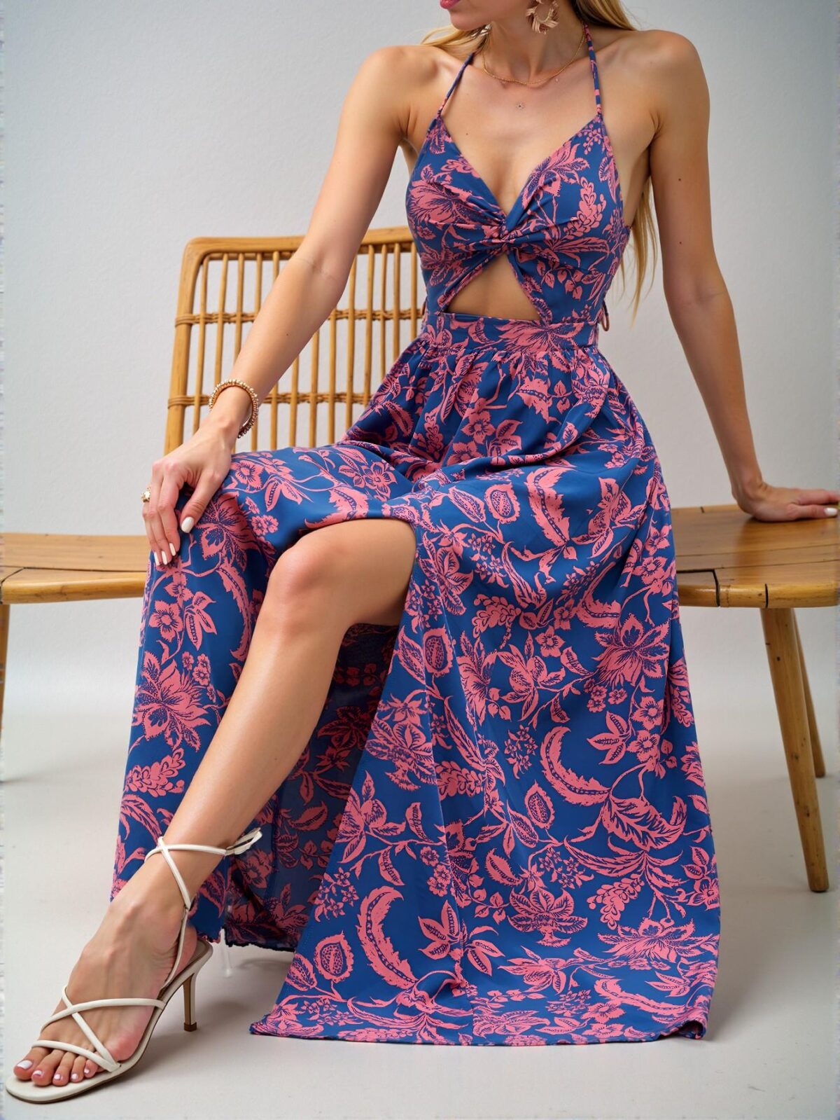 Elegant Multicolor Tropical Print Twist Front Cut-Out Maxi Dress for Stunning Beach Getaways - Chic, Classy and Trendy Fashion Style to Dress to Impress