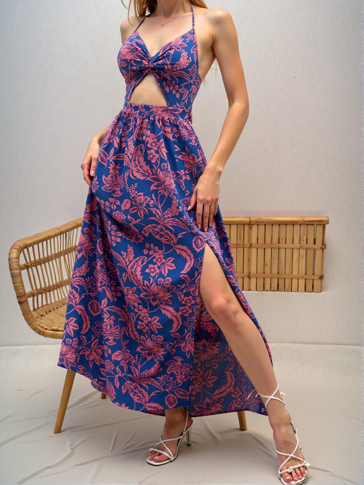Elegant Multicolor Tropical Print Twist Front Cut-Out Maxi Dress for Stunning Beach Getaways - Chic, Classy and Trendy Fashion Style to Dress to Impress - Image 3