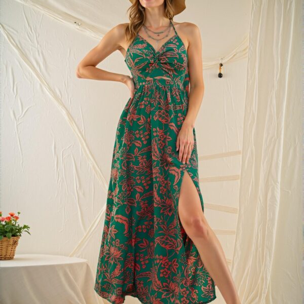 Elegant Multicolor Tropical Print Twist Front Cut-Out Maxi Dress for Vacation and Beach Getaways - Chic, Classy and Trendy Fashion Style to Dress to Impress