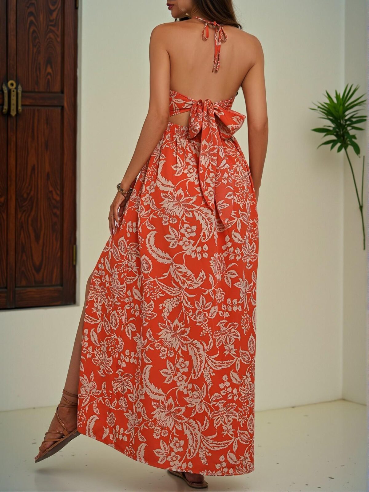 Elegant Burnt Orange Stylish Cut Out Twist Front Maxi Cami Dress for Beach Getaways - Chic, Classy and Trendy Fashion Style to Dress to Impress - Image 2