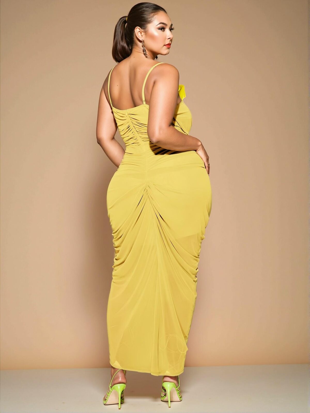 Elegant Yellow Sleeveless Sweetheart Neckline Ruched Ruffled Maxi Dress for Special Occasions - Chic, Classy and Trendy Fashion Style to Dress to Impress - Image 2