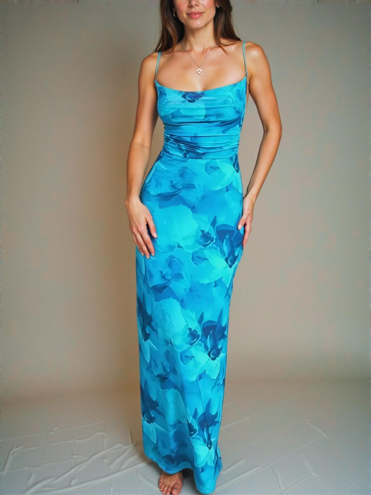 Elegant Mint Blue Modern Printed Halter Dress with Fanny Pack Design for Summer 2025 - Chic, Classy and Trendy Fashion Style to Dress to Impress