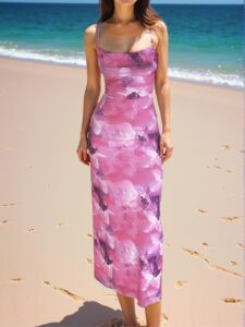 Elegant Purple Strappy Cami Dress with Backless Ruched Design and Split Thigh for Summer 2025 - Chic, Classy and Trendy Fashion Style to Dress to Impress