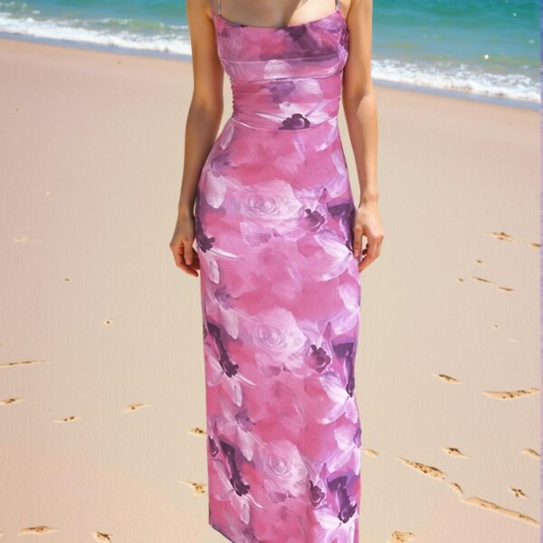 Elegant Purple Strappy Cami Dress with Backless Ruched Design and Split Thigh for Summer 2025 - Chic, Classy and Trendy Fashion Style to Dress to Impress