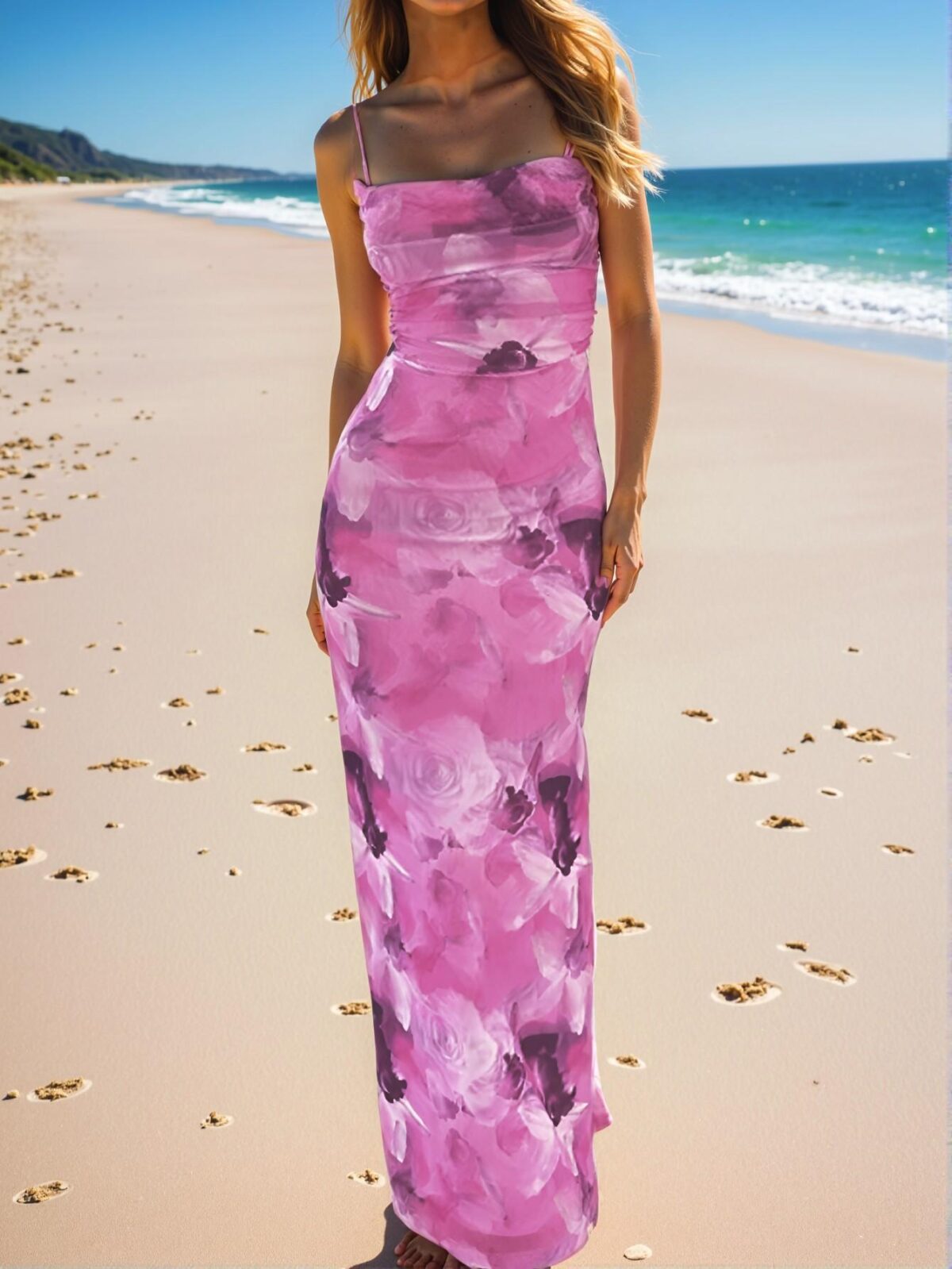 Elegant Purple Strappy Cami Dress with Backless Ruched Design and Split Thigh for Summer 2025 - Chic, Classy and Trendy Fashion Style to Dress to Impress - Image 2