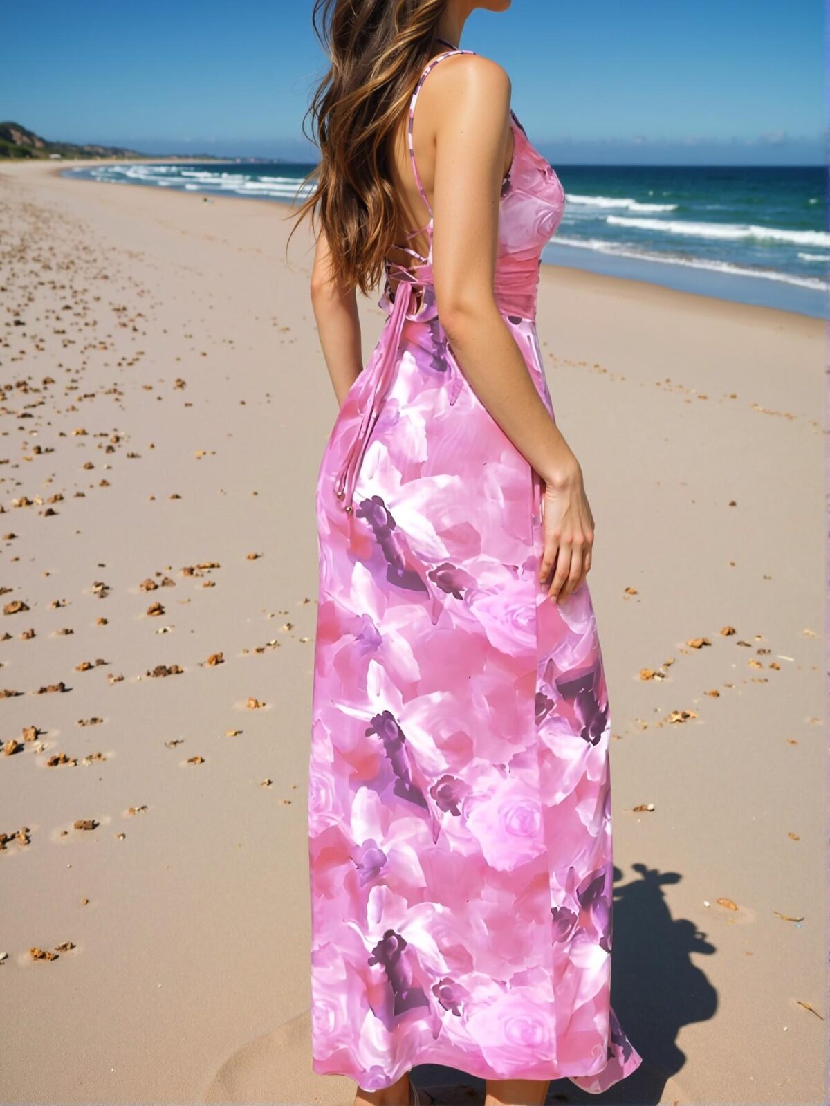Elegant Purple Strappy Cami Dress with Backless Ruched Design and Split Thigh for Summer 2025 - Chic, Classy and Trendy Fashion Style to Dress to Impress - Image 3