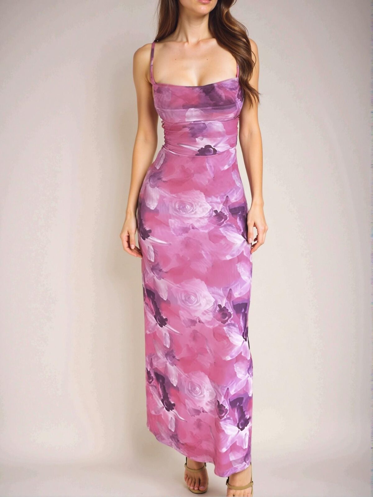 Elegant Purple Strappy Cami Dress with Backless Ruched Design and Split Thigh for Summer 2025 - Chic, Classy and Trendy Fashion Style to Dress to Impress - Image 4