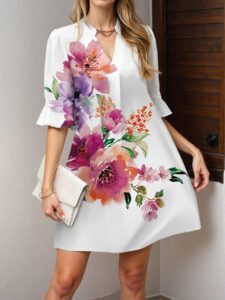 Elegant Multicolor Flowy Casual Mini Dress Perfect for Daily Wear, Leisure, Travel, and Summer Outings with Chic Tea Party Style and Classy Vibes - Dress to Impress!