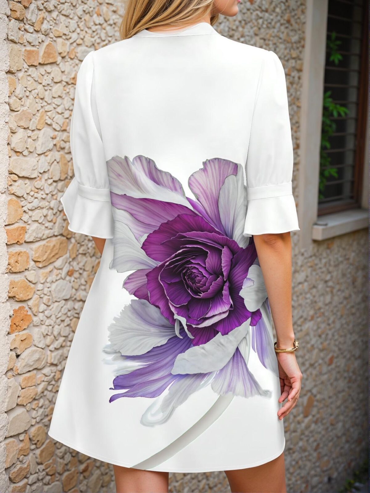 Elegant Dusty Purple Casual Floral Mini Dress Perfect for Summer Getaways and Relaxed Vacations Chic, Classy and Trendy Fashion Style to Dress to Impress - Image 3