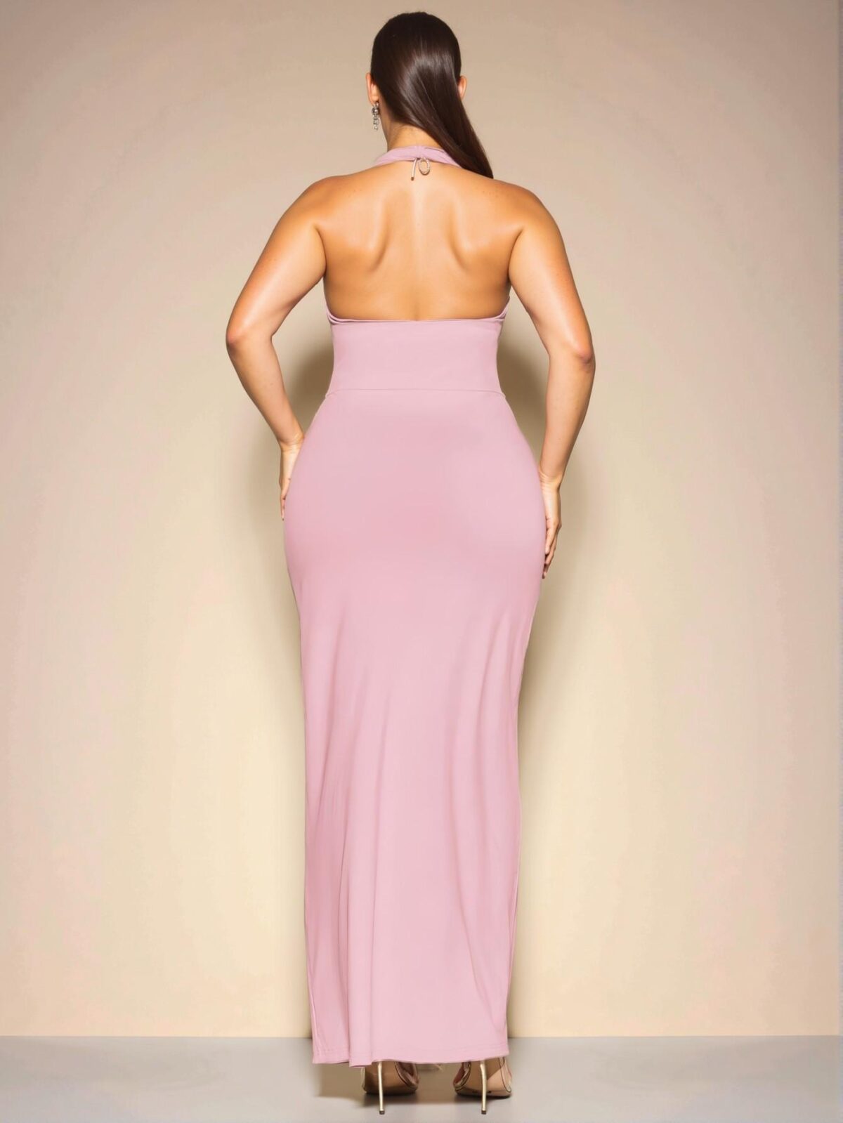 Elegant Coral Pink Chic High Slit Fitted Maxi Dress and Plus Size Linen Vest & Wide Leg Shorts Set for Casual Spring/Summer Outings, Concerts, and Beach Wear - Chic, Classy and Trendy Fashion Style to Dress to Impress - Image 2