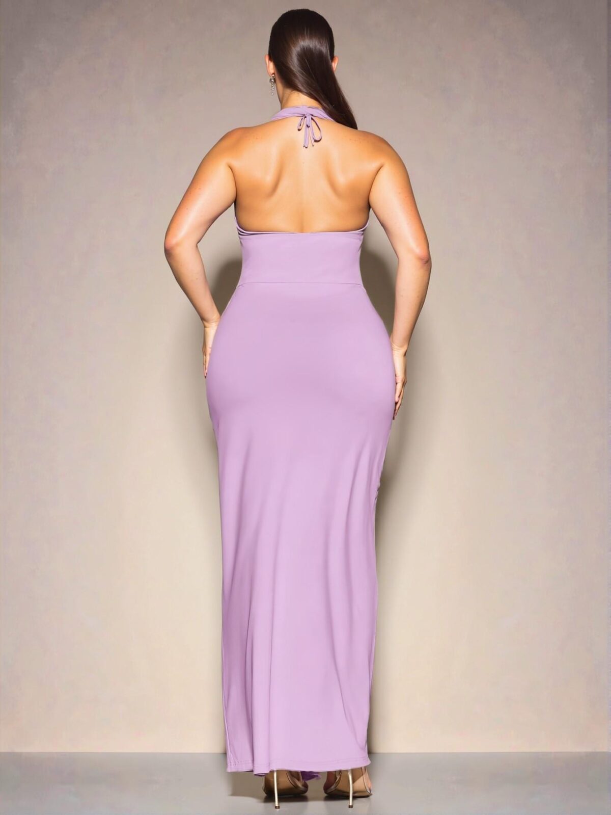 Elegant Mauve Purple Long V-Neck Knit Dress and Plus Size Linen Vest with Wide Leg Shorts Set for Casual Outings, Dates, and Spring/Summer Events - Chic, Classy and Trendy Fashion Style to Dress to Impress - Image 2