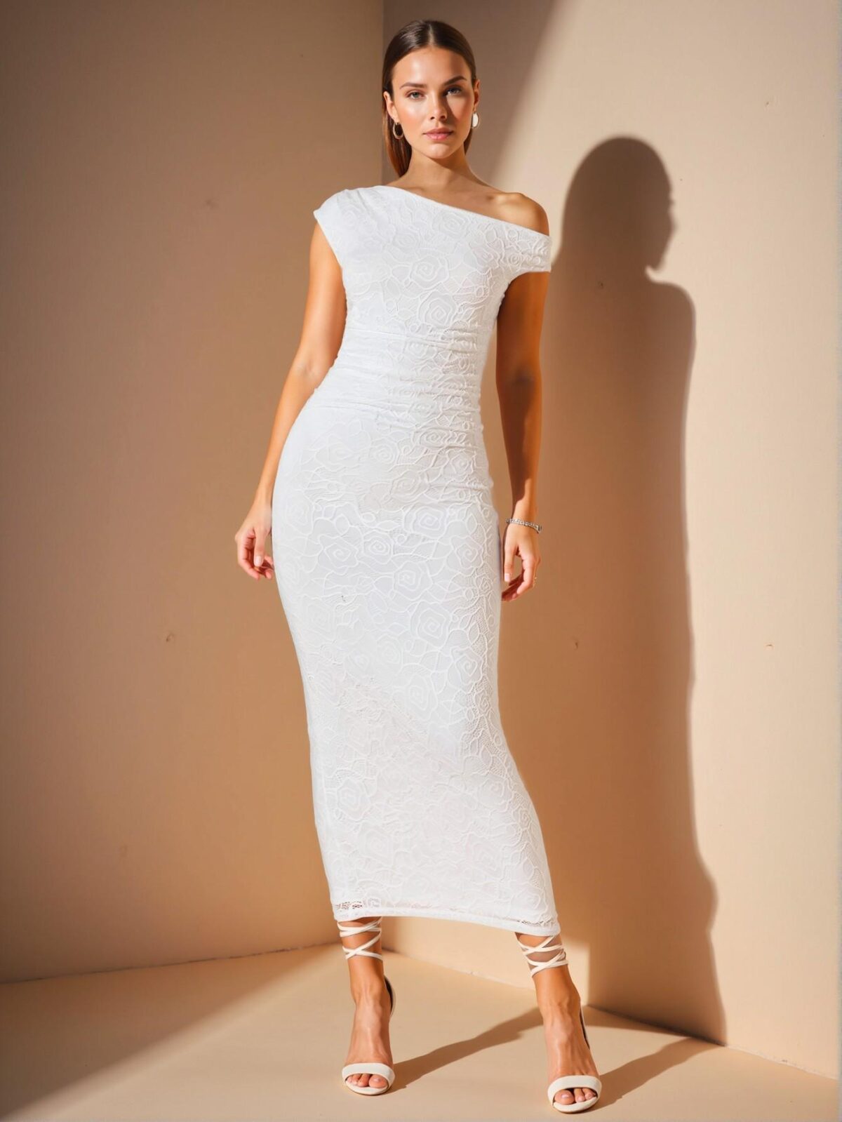 Elegant White Asymmetrical Ruched Bodycon Long Dress for Beach and Formal Occasions - Chic, Classy and Trendy Fashion Style to Dress to Impress - Image 5