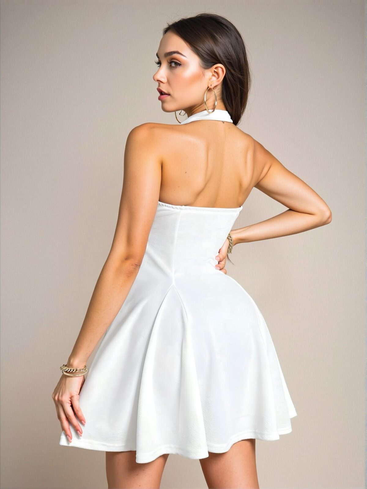 Elegant White Backless Halter Neck Dress Perfect for Spring and Summer – Chic, Classy, and Trendy Fashion Style to Dress to Impress - Image 2