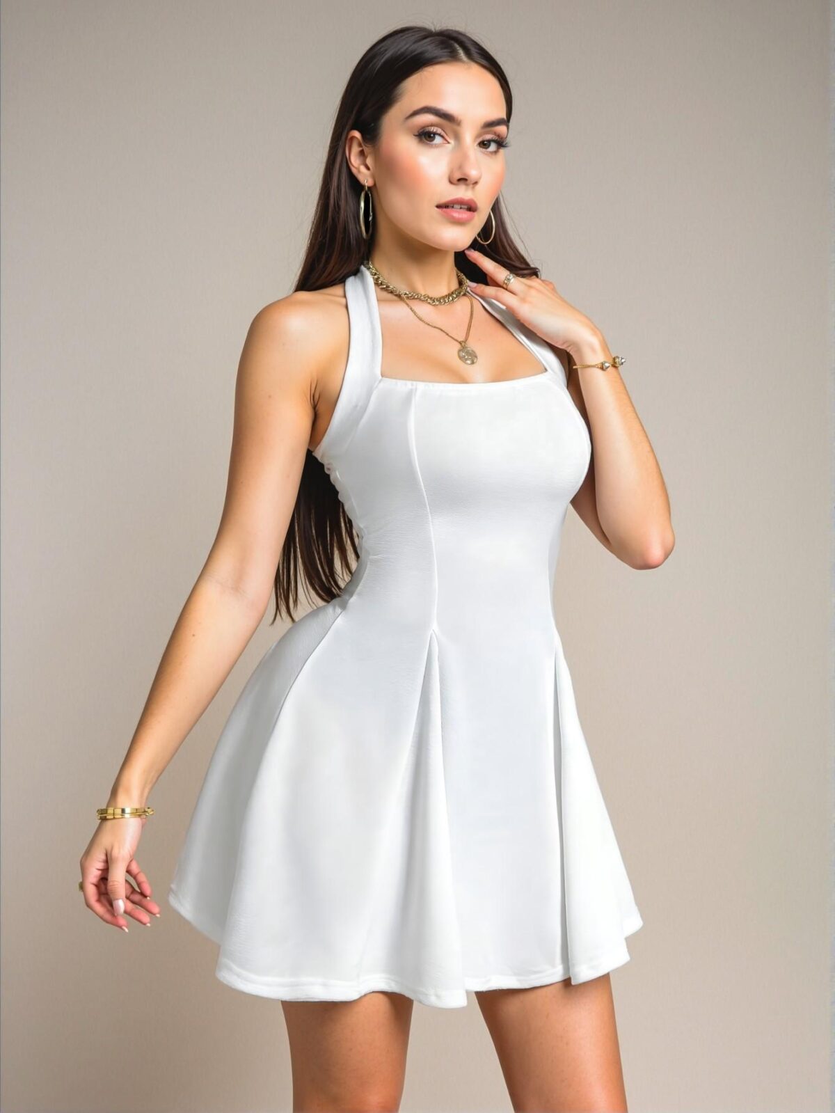 Elegant White Backless Halter Neck Dress Perfect for Spring and Summer – Chic, Classy, and Trendy Fashion Style to Dress to Impress - Image 4