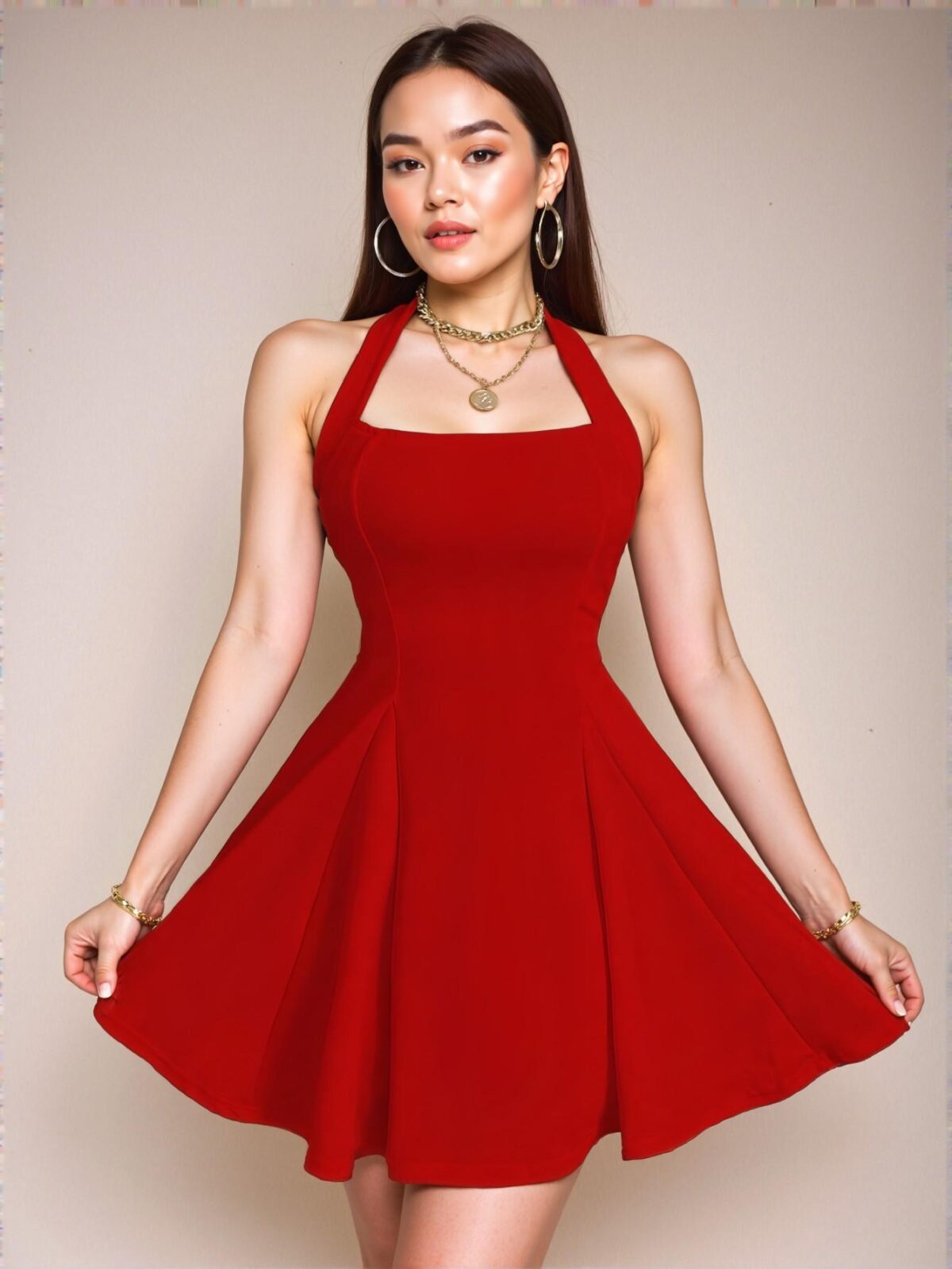 Elegant Red Backless Halter Neck Dress Perfect for New Year Celebrations in Spring and Summer Chic, Classy and Trendy Fashion Style to Dress to Impress - Image 4