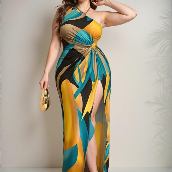Elegant Greenish Yellow Asymmetrical High Slit Dress with Twist Details for Chic, Classy and Trendy Fashion Style to Dress to Impress