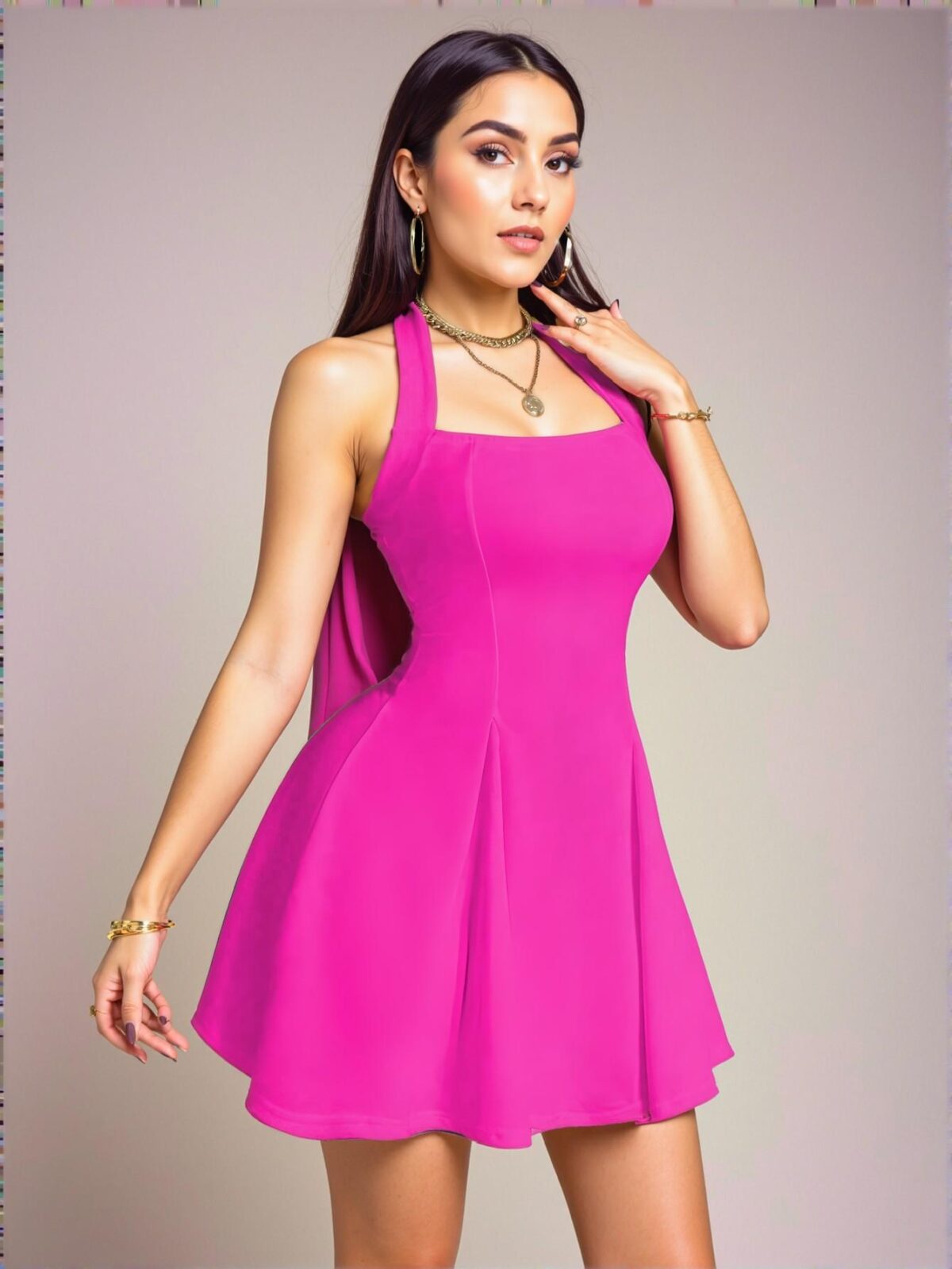 Elegant Hot Pink Stunning Halter Neck Backless Dress for Spring and Summer - Chic, Classy and Trendy Fashion Style to Dress to Impress - Image 5