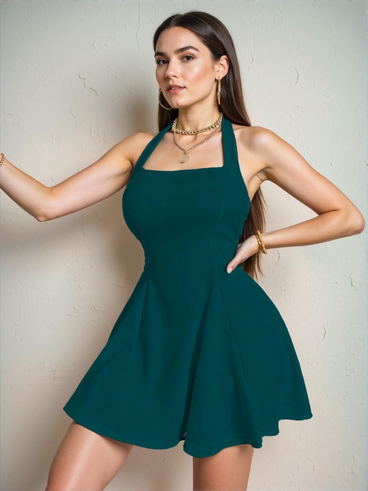 Elegant Dark Green Stylish Halter Neck A-Line Dress for Spring and Summer – Chic, Classy and Trendy Fashion Style to Dress to Impress - Image 5