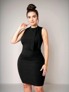 Elegant Black Bodycon Mini Dress with Draped and Ruched Details – Chic, Classy and Trendy Fashion Style to Dress to Impress