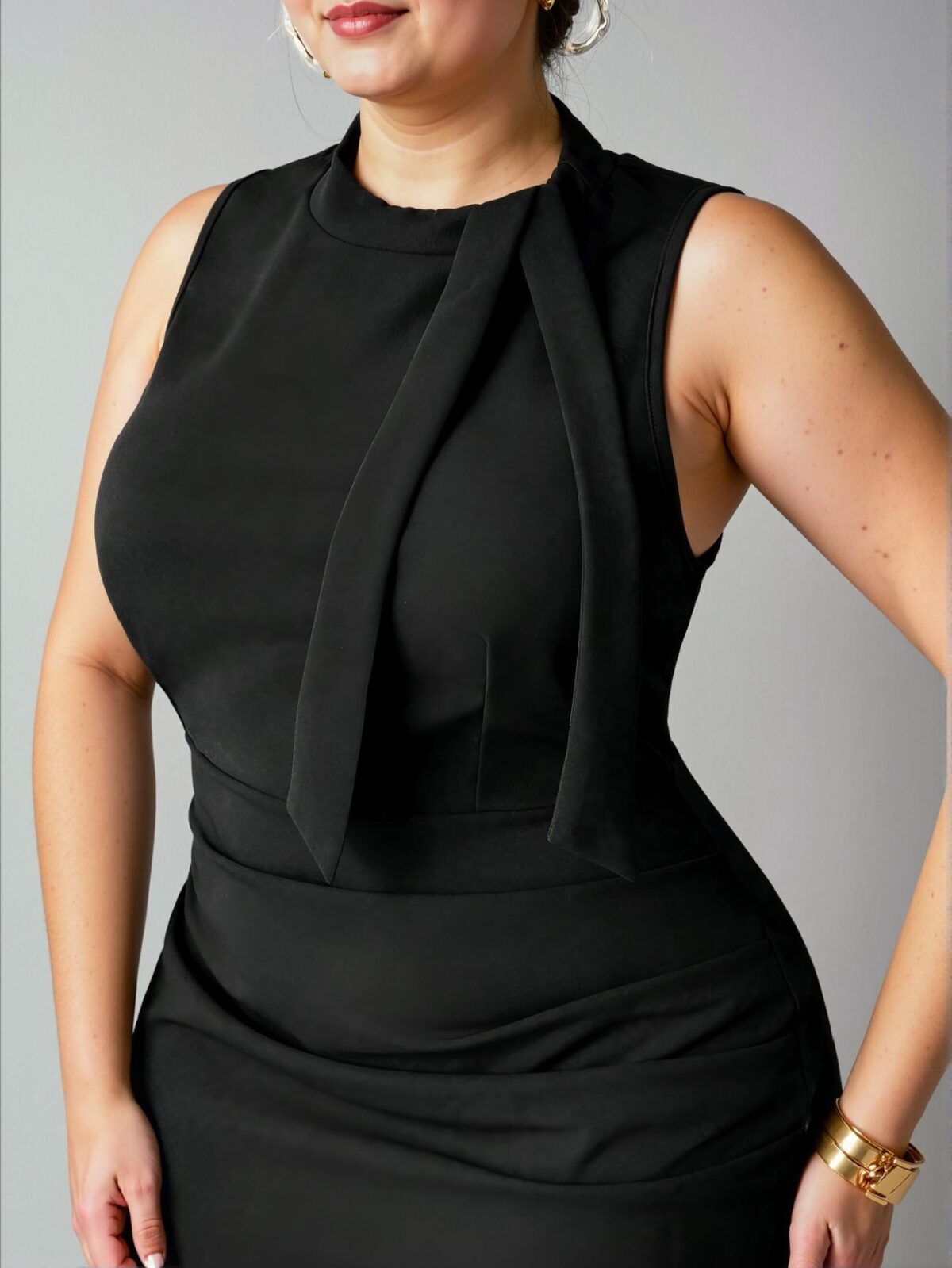 Elegant Black Bodycon Mini Dress with Draped and Ruched Details – Chic, Classy and Trendy Fashion Style to Dress to Impress - Image 4